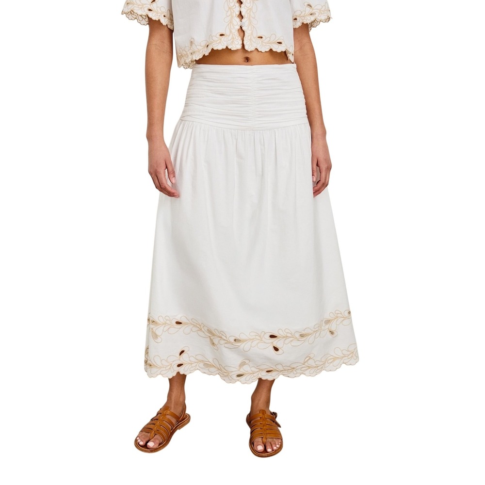 Rails Sol White Cotton Midi Skirt XXL NWT Embroidered Eyelet Scallop Hem Coastal